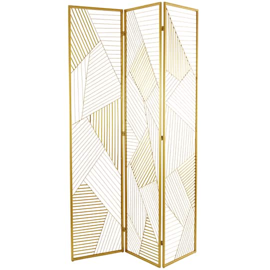 Gold Metal Hinged Foldable Partition 3 Panel Geometric Room Divider Screen 43" x 2" x 67"